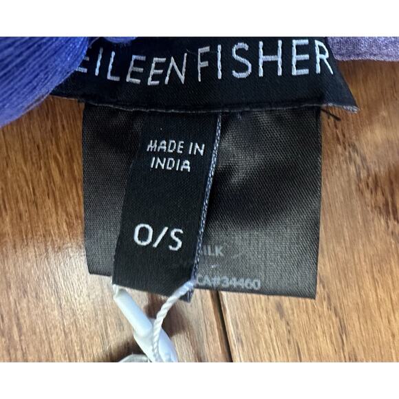 Eileen Fisher Womens Artisanal Silk Tasseled Square Scarf Wrap Blue Purple NWT - Picture 4 of 8